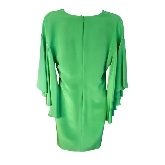 Ralph Lauren Green Shift Dress Sz 4 3/4 length Bell Sleeves V Neck - Picture 6 of 9